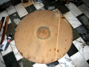 Bottom side of an old lazy susan.