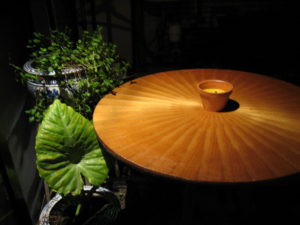 The finished table in evening light.