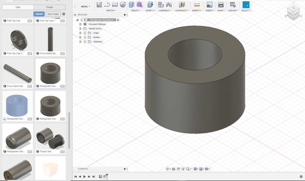 Bushing designed up in Fusion 360.