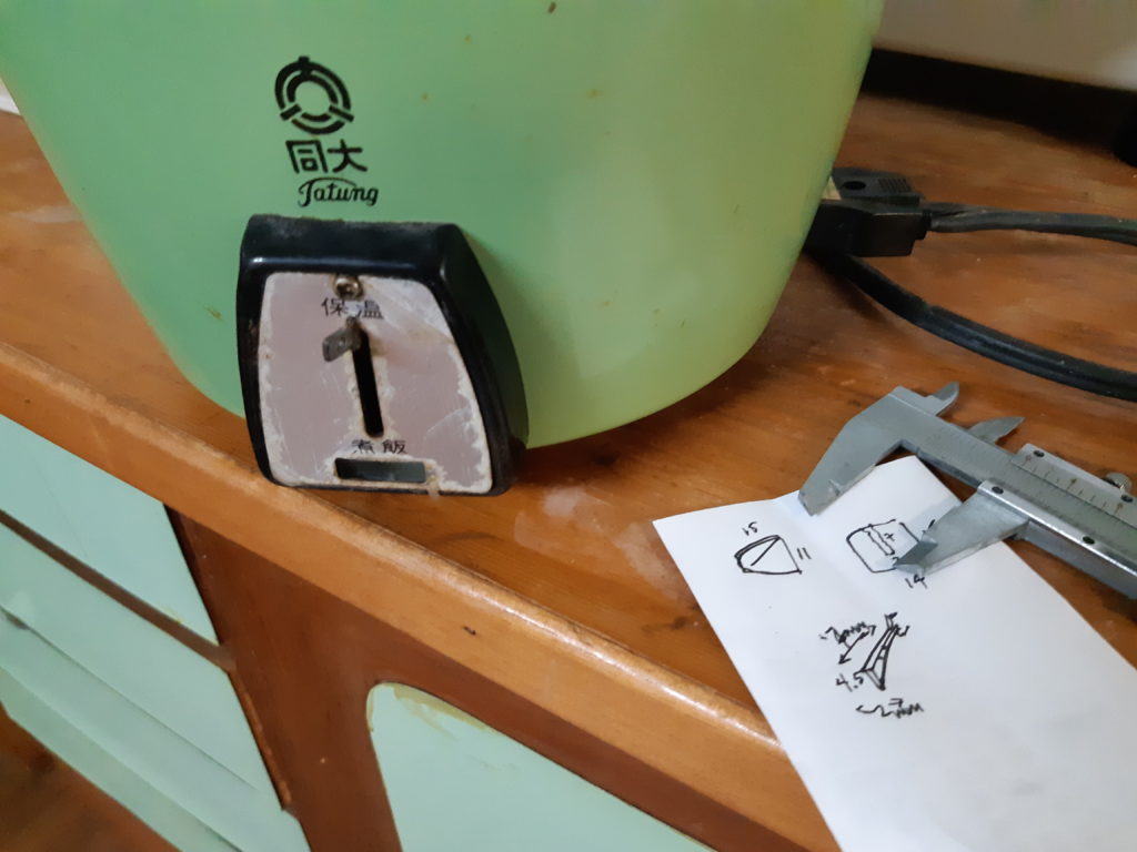 Taking measurements of the on-off switch for the knob
