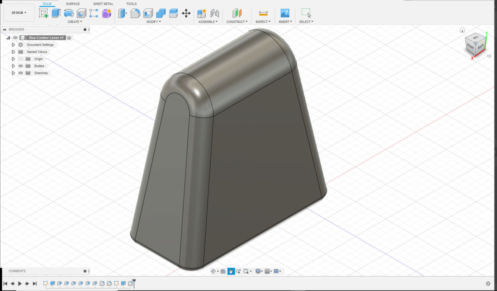 The initial design of the rice cooker knob in Fusion 360